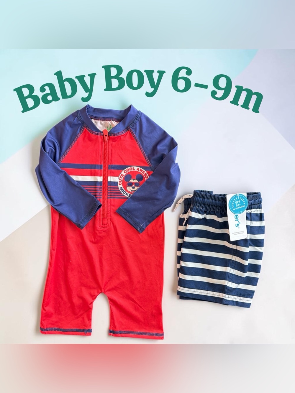 Carter/Disney Baby Boy 6-9 Months Swimsuit Pool Beach Bundle Set. NWT